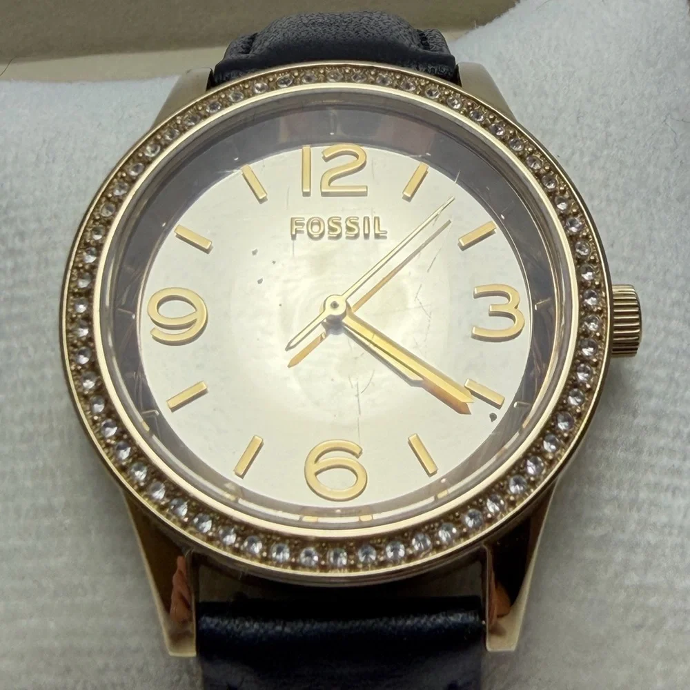 Fossil Gold-Tone Watch with Black Strap - Picture 1 of 7